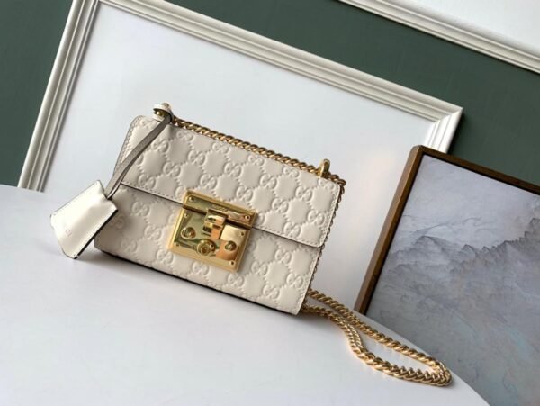 gg Embossed Padlock Shoulder Bag White Milky For Women 8in/20cm