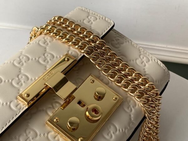 gg Embossed Padlock Shoulder Bag White Milky For Women 8in/20cm