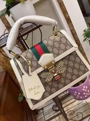 gg Queen Margaret gg Small Top Handle Bag Beige And Ebony gg Supreme Canvas For Women 10in/26cm gg 476541