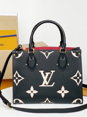 LV OnTheGo PM Tote Bag Monogram Empreinte Black/Beige For Women, Women¡¯s Handbags, Shoulder And Crossbody Bags 9.8in/25cm LV M45659