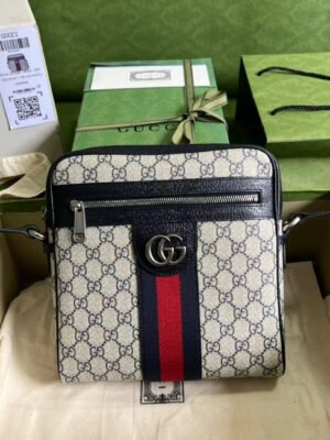gg Ophidia gg Small Messenger Bag Beige And Blue gg Supreme Canvas Beige For Women 9.5in/23cm gg 547926 96IWN 4076