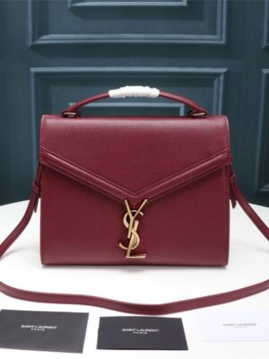 YSSL Cassandra Medium Top Handle Bag In Grain De Poudre Embossed Rouge Legion For Women 9.6in/25cm 578000BOW0W6475