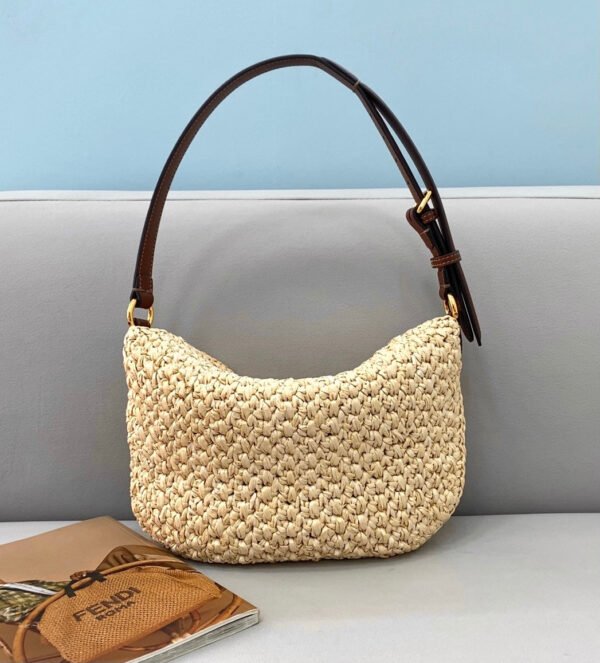 FI Small Croissant Hobo Bag Raffia For Women, Handbags, Shoulder Bags 11.4in/29cm FF 8BR790AFGJF1E1B