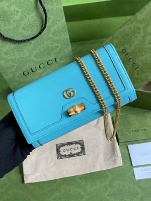gg Diana Chain Wallet With Bamboo Blue For Women, Women’s Bags 7.4in/19cm gg