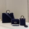FI Baguette Chain Midi Navy Blue FF Fabric Bag For Woman 14.5cm/6in