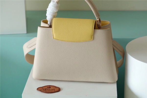 a61a21e6 LV Capucines BB Taurillon Creme Beige/ Plume Yellow Berlingot For Women, Women’s Bags, Shoulder And Crossbody Bags 10.6in/27cm LV
