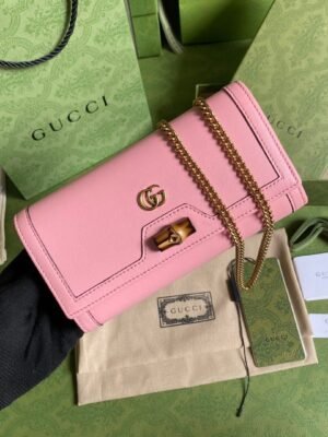gg Diana Chain Wallet With Bamboo Pink For Women, Women’s Bags 7.4in/19cm gg