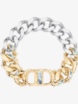 18K CD Icon Chain Link Blue White Resin Bracelet