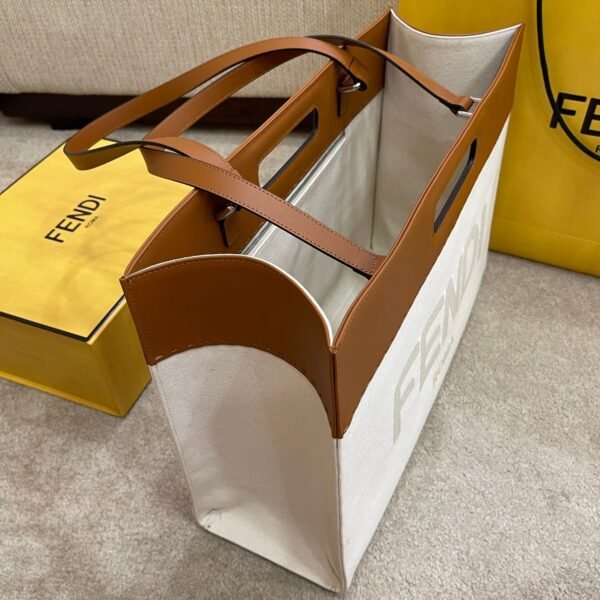 FI Canvas Tote Bag Beige/Brown For Women, Handbags 18.1in/46cm FF 7VA480