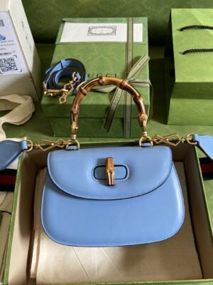 gg Bamboo 1947 Small Top Handle Bag Blue For Women 8.3in/21cm gg 675797 10ODT 4371