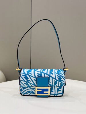 FI Mini Baguatte 1997 Blue Glazed Bag For Woman 19.5cm/7.5in