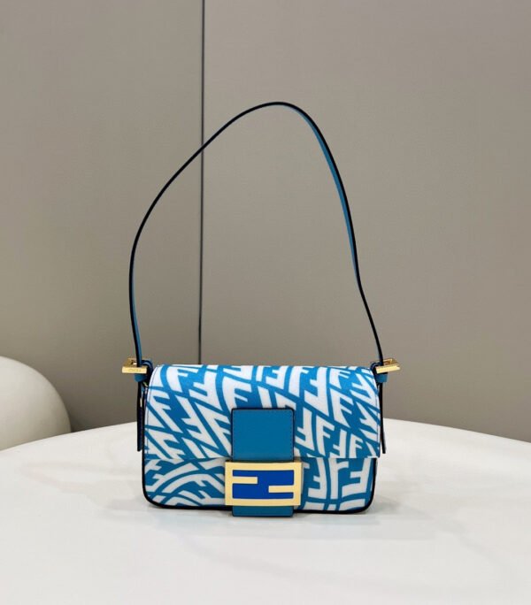 FI Mini Baguatte 1997 Blue Glazed Bag For Woman 19.5cm/7.5in