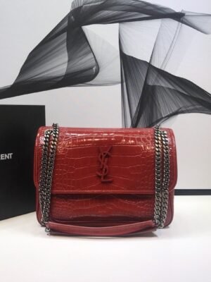 YSSL Niki Medium Chain Bag In-Embossed Red?For Women 11in/28cm YSL