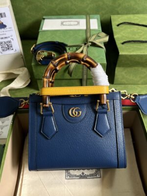 gg Diana Mini Tote Bag Canvas Lining Blue For Women 7.9in/20cm gg 702732 U3ZDT 4862