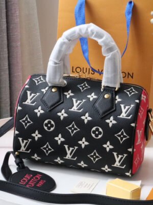 LV Speedy Bandouli¨¨re 20 Monogram Empreinte Black/White/Pink For Women, WoHandbags 8.1in/21cm LV M46088