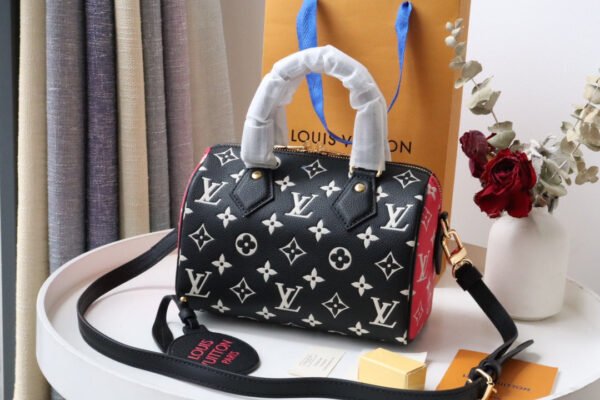 LV Speedy Bandouli¨¨re 20 Monogram Empreinte Black/White/Pink For Women, WoHandbags 8.1in/21cm LV M46088