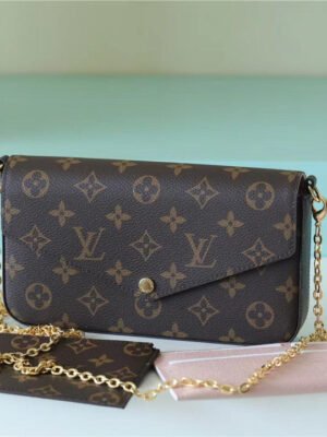 LV Pochette Felicie Monogram Canvas Fuchsia Pink For Women,  Shoulder And Crossbody Bags 21cm/8.3in LV M61276
