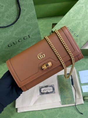 gg Diana Chain Wallet With Bamboo Red For Women, Women’s Bags 7.4in/19cm gg