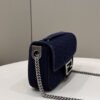 FI Baguette Chain Midi Navy Blue FF Fabric Bag For Woman 14.5cm/6in
