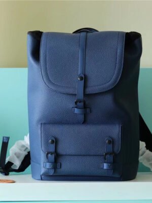 LV Christopher Slim Backpack Blue Taurillon For Men, Bags 42cm LV M58644