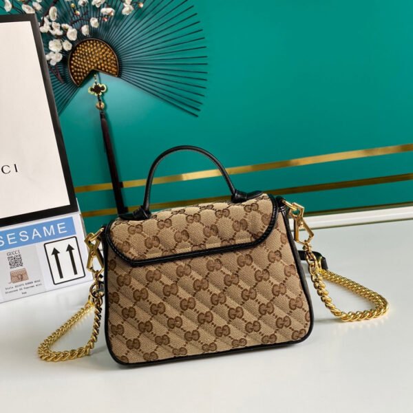 gg Ladies gg Canvas Marmont Mini Top Handle Bag Beige/Ebony Diagonal Matelass¨¦ Original gg Canvas 8.3in/21cm gg 583571 HVKEG 9772