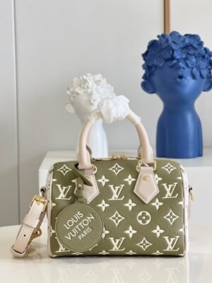 LV Speedy Bandouli¨¨re 20 Monogram Empreinte Khaki Green/Beige/Cream For Women, WoHandbags 8.1in/21cm LV M46118