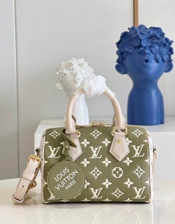 LV Speedy Bandouli¨¨re 20 Monogram Empreinte Khaki Green/Beige/Cream For Women, WoHandbags 8.1in/21cm LV M46118