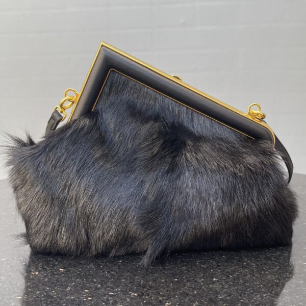 FI First Small Black Fox Fur Bag For Woman 26cm/10in