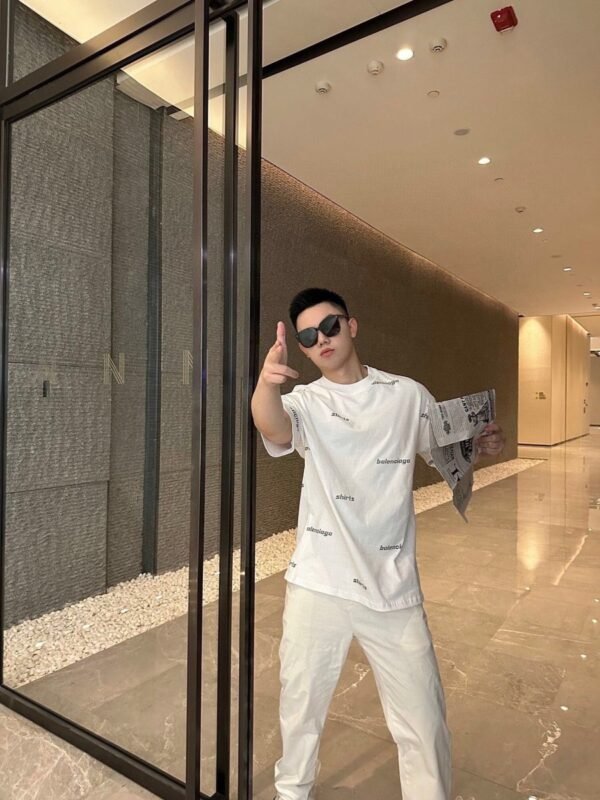 Balenciaga Allover Logo Print T-Shirt - White