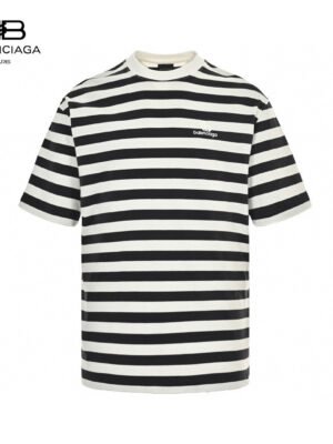 Balenciaga Black and White Striped T-Shirt