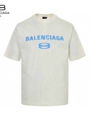 Balenciaga Blue Logo T-Shirt (White)