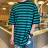 Balenciaga Green and Black Striped T-Shirt
