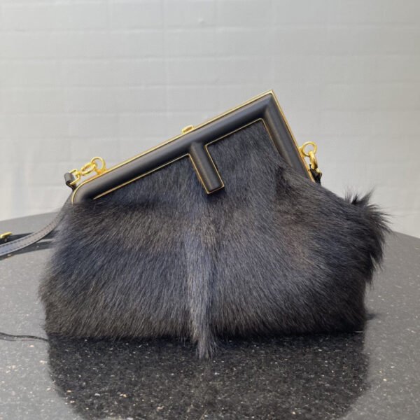 FI First Small Black Fox Fur Bag For Woman 26cm/10in