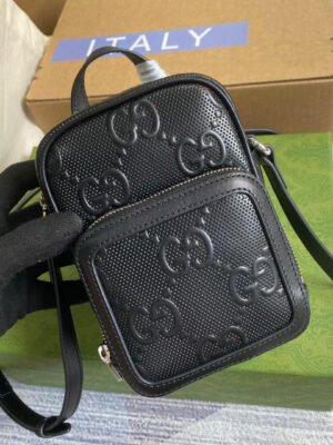 gg Embossed Mini Bag Black gg Embossed For Men 6.7in/17cm gg 658553 1W3AN 1000