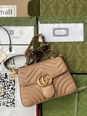gg Marmont Mini Top Handle Bag Beige For Women, Women’s Bags 8.3in/21cm gg