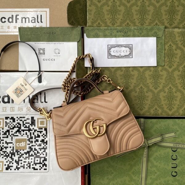 gg Marmont Mini Top Handle Bag Beige For Women, Women’s Bags 8.3in/21cm gg