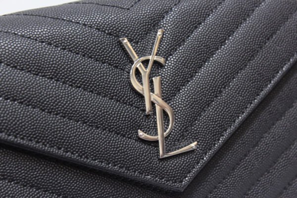 YSSL Cassandre Matelass¨¦ Chain Wallet In Grain De Poudre Embossed Black For Women 8.8in/23cm YSL 377828BOW021000