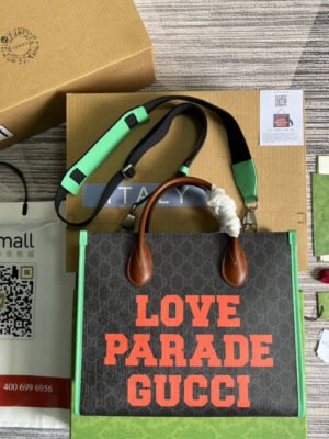 gg Love Parade gg Tote Bag Green For Women, Women’s Bags 12.2in/31cm gg