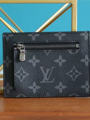 LV ID Card Holder Monogram Canvas Black For Men, Wallet 13cm LV N60378