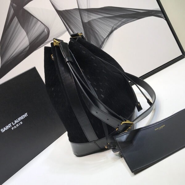 YSSL All-Over Monogram Bucket Bag Black For Women 10.5in/27cm YSL?