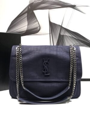YSSL Niki Medium Chain Bag In-Embossed Navy?For Women 11in/28cm YSL