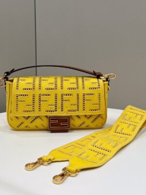FI Baguette Yellow with Embroidery Medium Bag For Woman 28cm/11in