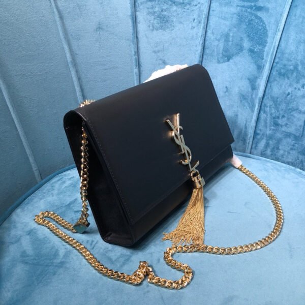 c4dd355b YSSL Kate Medium Chain Bag With Tassel In Grain De Poudre Black For Women 9.4in/24cm YSL 354119BOW0J1000