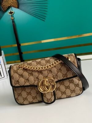 gg Marmont Matelass¨¦ Mini Bag Beige/Ebony Diagonal Matelass¨¦ Original gg Canvas For Women  8.5in/22cm 446744