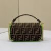 FI Baguette Small Brown Fabric Green Border Bag For Woman 18cm/7in