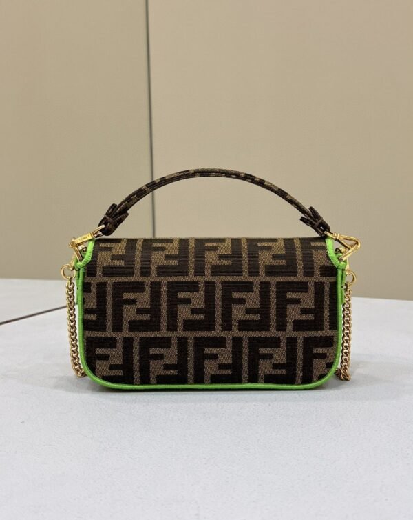 FI Baguette Small Brown Fabric Green Border Bag For Woman 18cm/7in