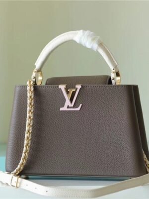 LV Capucines BB Taurillon Smokey Brown Green/ Creme/ Pink For Women,  Shoulder And Crossbody Bags 27cm/10.6in LV M59516