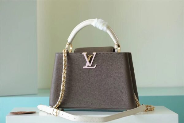 c63dc350 LV Capucines BB Taurillon Smokey Brown Green/ Creme/ Pink For Women, Shoulder And Crossbody Bags 27cm/10.6in LV M59516