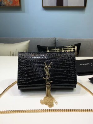YSSL Kate Small Chain Bag With Tassel In Embossed Black For Women 7.8in/20cm YSL 474366DND0J1000