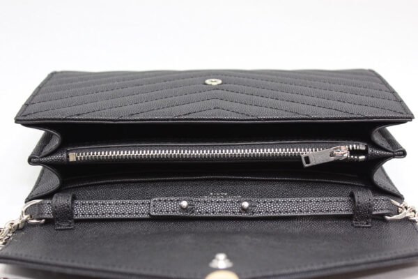 YSSL Cassandre Matelass¨¦ Chain Wallet In Grain De Poudre Embossed Black For Women 8.8in/23cm YSL 377828BOW021000